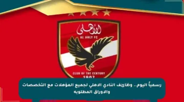 رسمياً اليوم.. وظائف النادي الأهلي لجميع المؤهلات مع التخصصات والأوراق المطلوبة